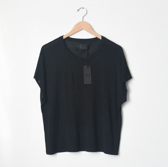 RtA Metallic Stretch-knit T-shirt In Black - Picture 6 of 8
